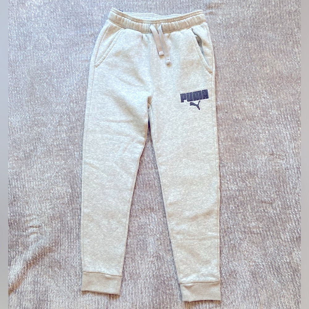 Puma Youth Fleece Jogger Pants Gray Logo Sweatpants Size Medium 10/12